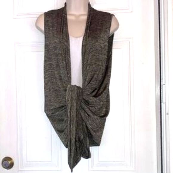 ERIN LONDON Cascading Sleeveless Cardigan Vest Green Space Gray Womens Medium - Picture 5 of 14